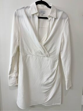 & Other Stories White Wrap Linen Blend Mini Dress